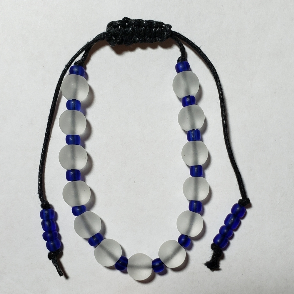 Frosted White Glass With Cobalt Blue Bracelet